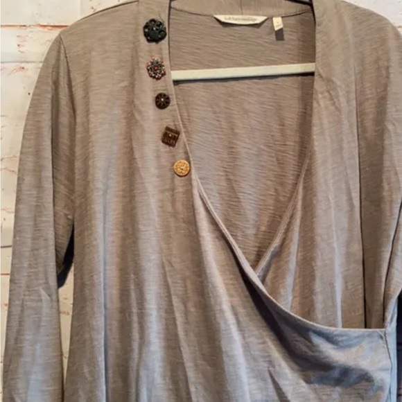 NWOT Soft Surroundings Top PL Green Gray Surplice Tunic Long Sleeve 100% Cotton - Picture 7 of 7
